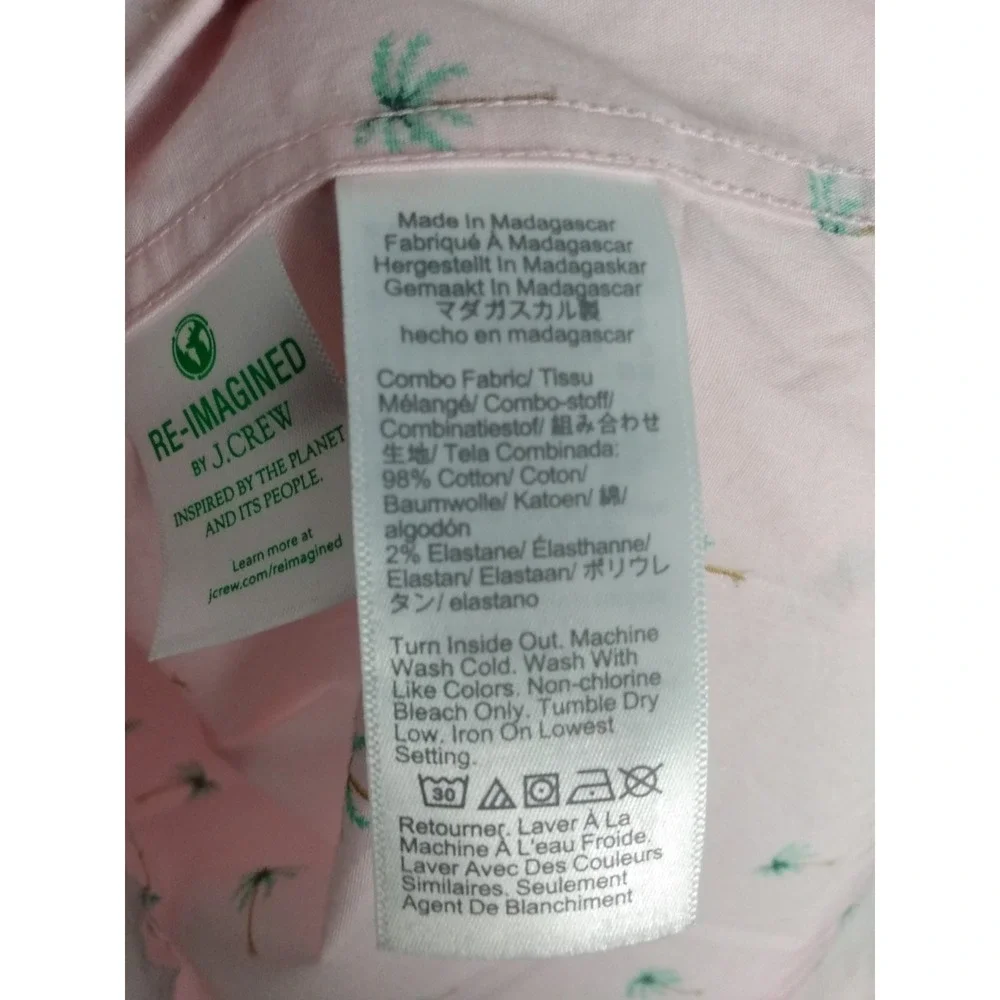 Mens Pink J Crew XL Flex Washed Short Sleeve Button Up Shirt Palm‎ Tree Print
